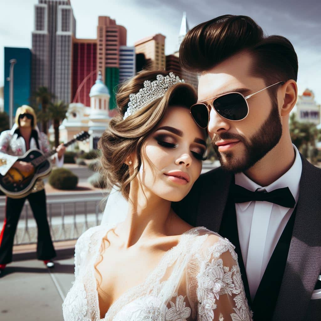 elvis themed wedding with cute couple