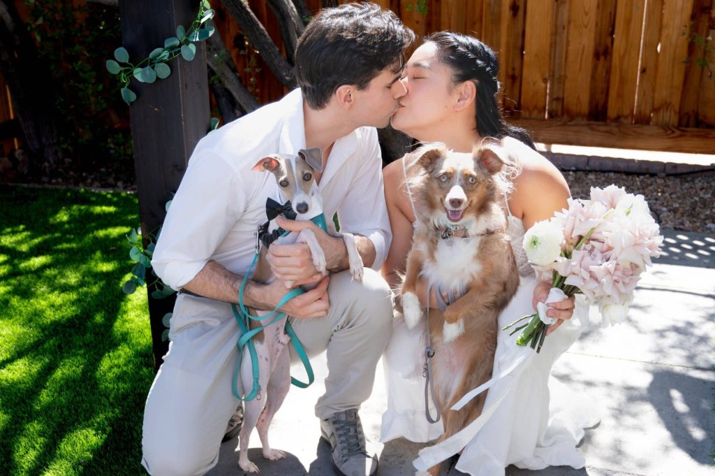 Outdoor wedding gazebo at Mon Bel Ami Wedding Chapel in Las Vegas, perfect for pet friendly ceremonies.